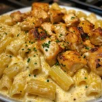 Cheddar Garlic Chicken Rigatoni in Parmesan Sauce