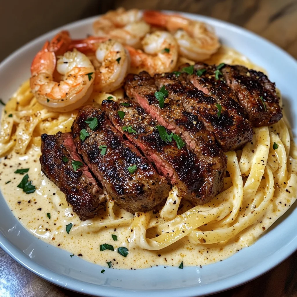 Creamy Cajun Steak and Shrimp Alfredo