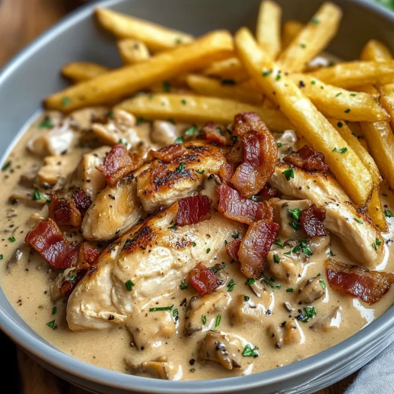 Creamy Chicken Bacon Stroganoff with Golden Fries