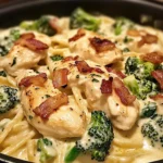 Creamy Garlic Butter Chicken Alfredo with Spinach, Bacon & Broccoli