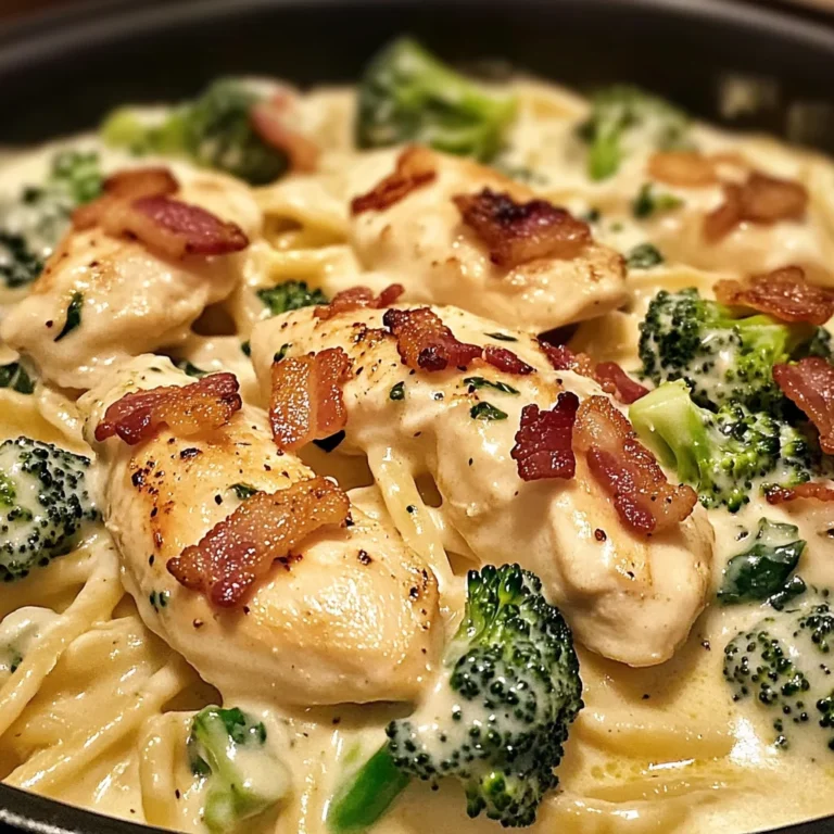Creamy Garlic Butter Chicken Alfredo with Spinach, Bacon & Broccoli