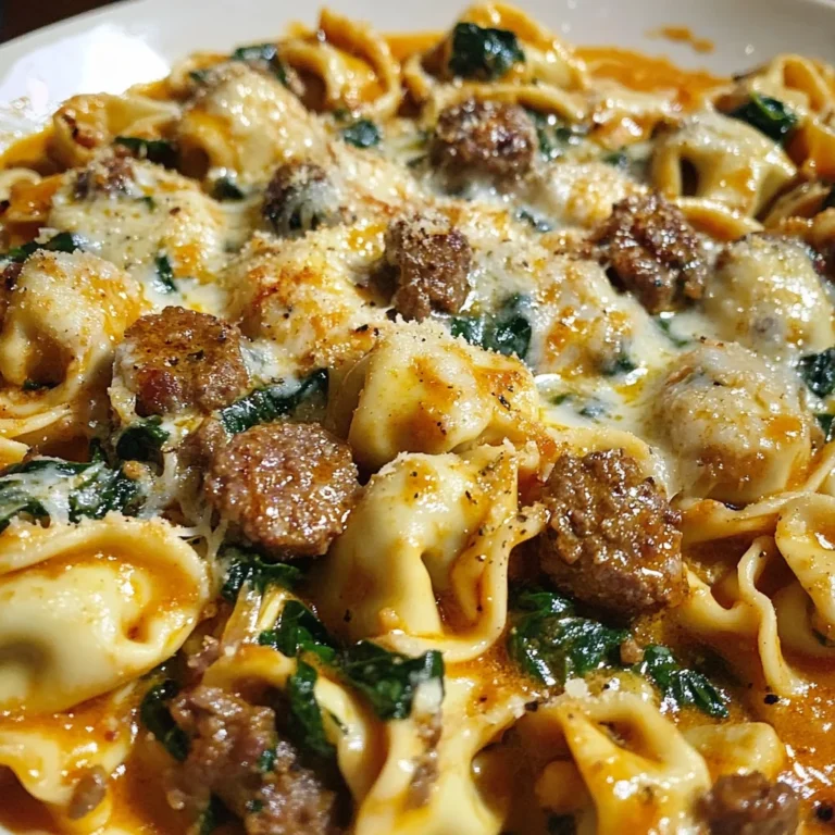Creamy Tortellini Pasta with Beef, Spinach & Italian Sausage