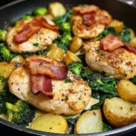 Garlic Butter Chicken Skillet with Bacon, Spinach, Broccoli & Potatoes