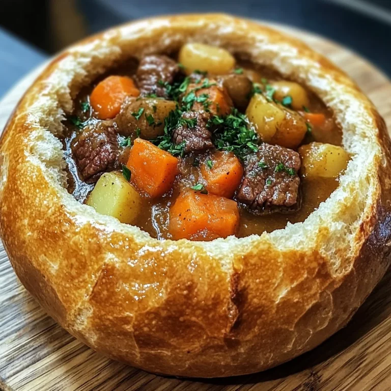 Rustic Beef Stew in Crusty Bread Bowls